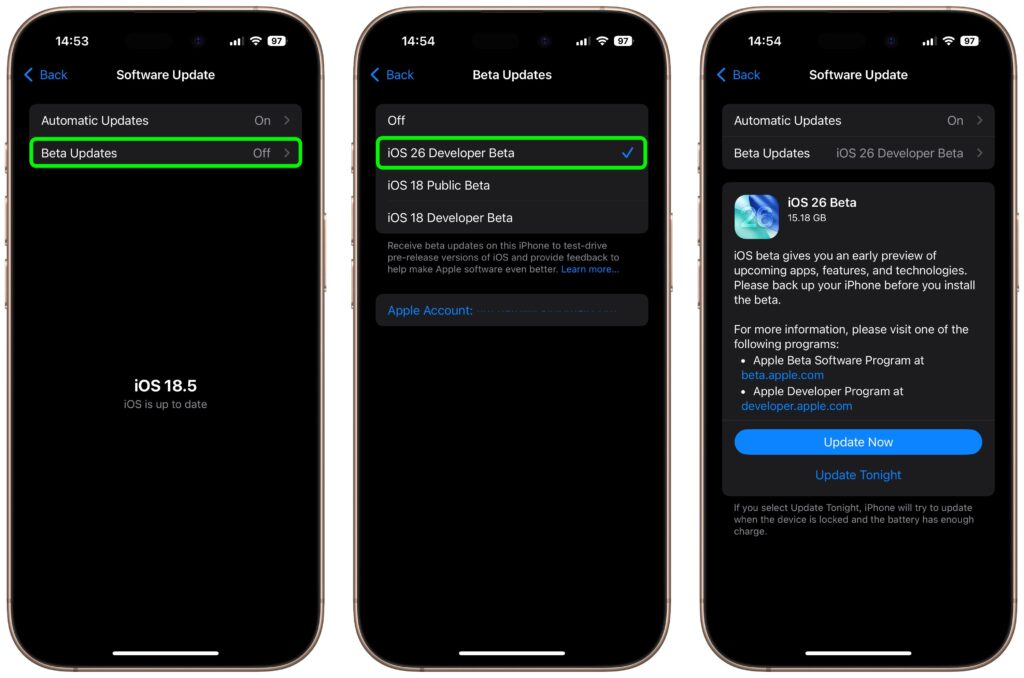 iOS 26 beta install